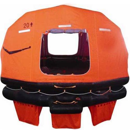 Throw-over self-righting inflatable life raft